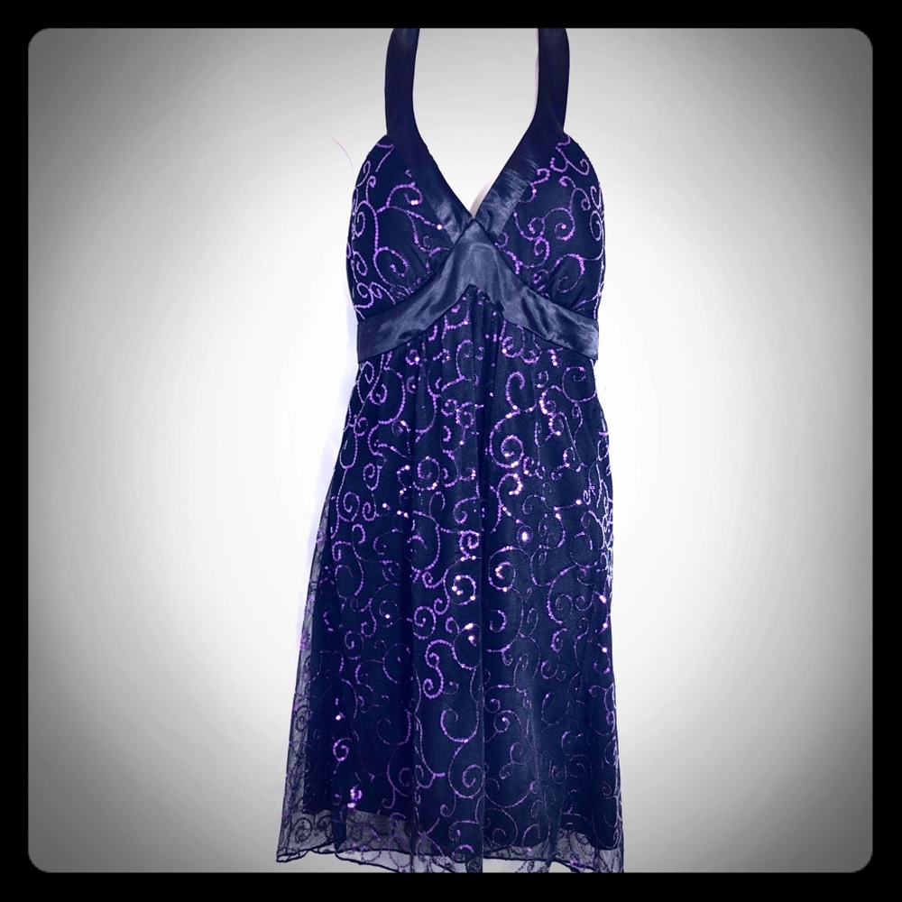 Charlotte Russe Black & Purple Swirl Halter Dress